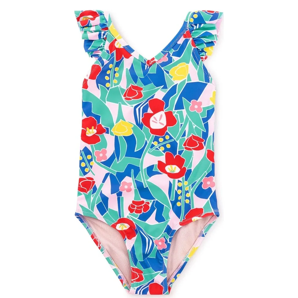 TEA Collection ruffle one-piece swim suit, criss cross back, window floral sz 6 - Picture 1 of 9